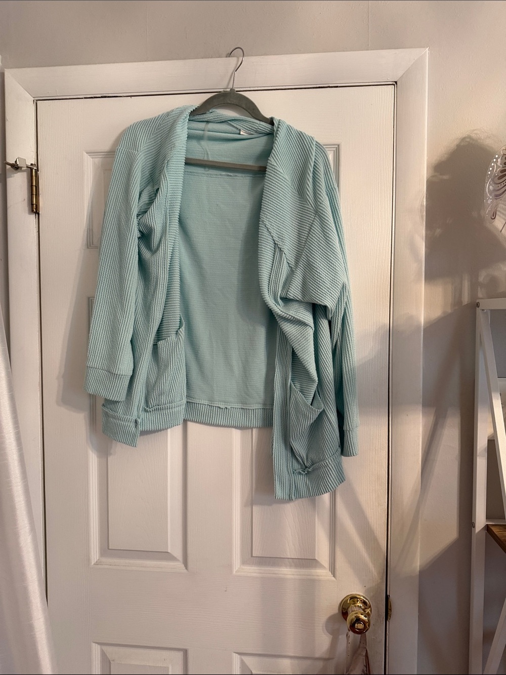 Light Aqua Open-Front Women's Cardigan Sweater